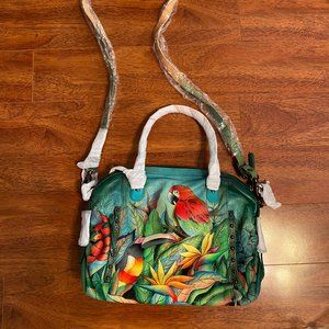 NWT HAND PAINTED ANUSCHKA LEATHER SATCHEL